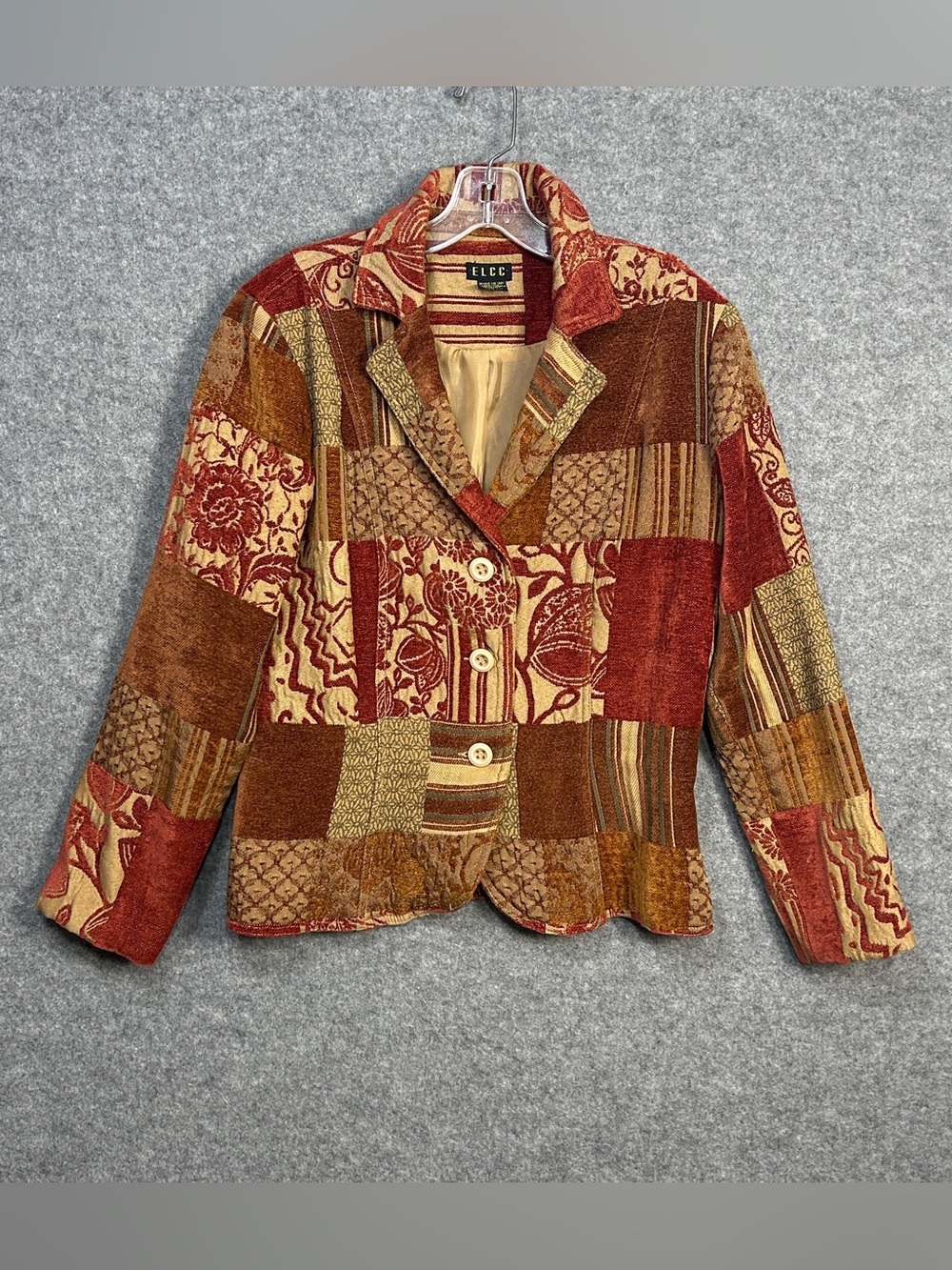 ELCC Women’s M Patchwork Tapestry Blazer Jacket Western Boho-Grandma Cottagecore
